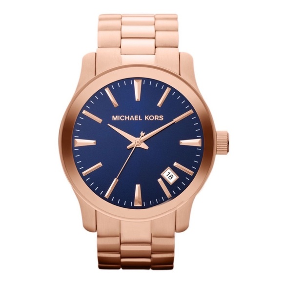 MICHAEL KORS • New Battery Ready To Wear Rose Gold Runway Blue Watch - Picture 1 of 6